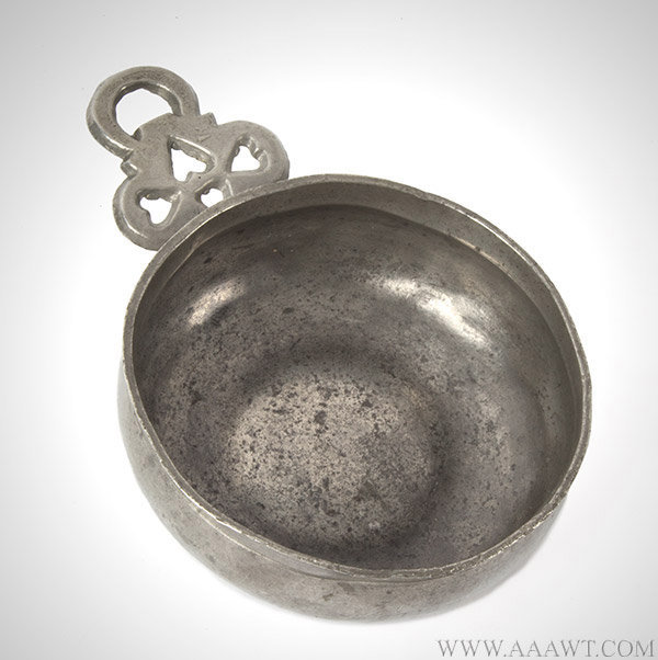 Pewter Porringer with Heart and Crescent Moon Handle, Lee Type  